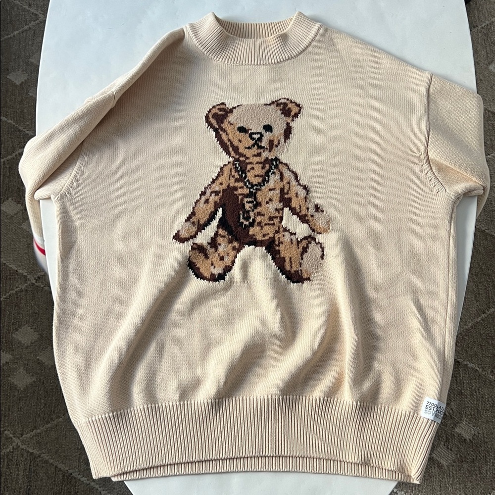 JOYRICH Teddy Bear Preppy Heavyweight Knit Beige Sweater Men's Large - Picture 3 of 11